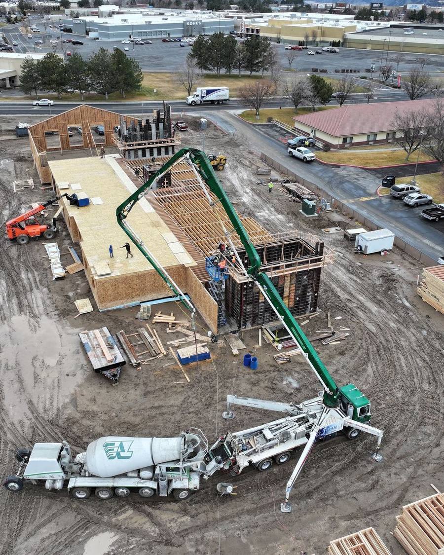 Aerial view of a D&D commercial build in progress in Twin Falls