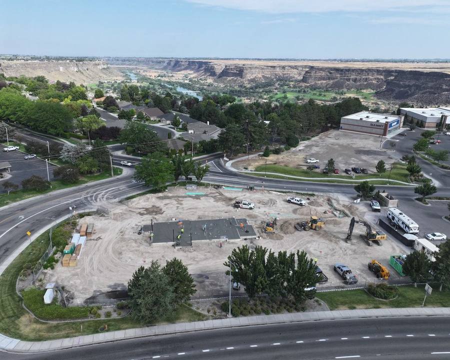 Aerial view of a D&D Construction site near the Snake River Canyon in Twin Falls