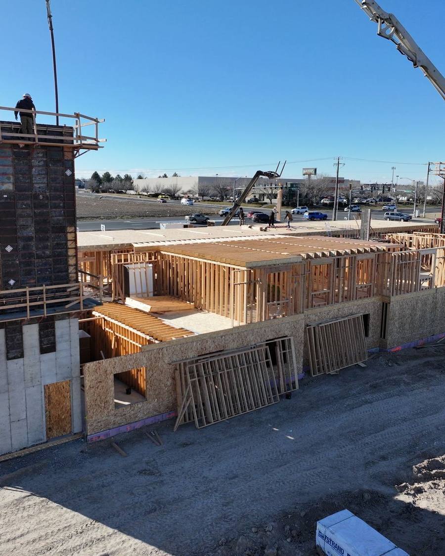 Concrete wall forms braced and reinforced ahead of a pour on a D&D Construction site